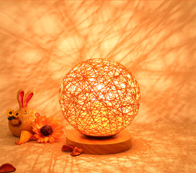 

BOKT Minimalist Solid Wood Table Lamp Bedside Desk Lamp Colourful Home Decor Rattan Ball Round Lampshade
