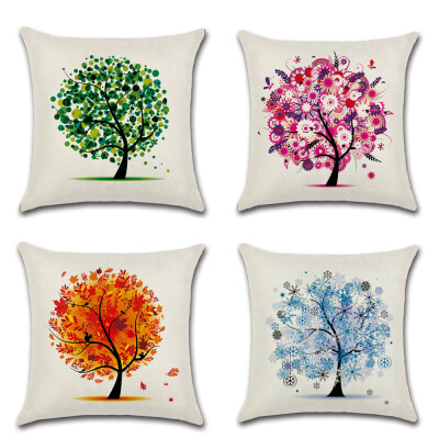 

4Pack Cute Color Tree Подушка Обложки 18 x 18 дюймов Хлопок Льняной домашний декор Диван Бросок подушки Чехол Чехлы Комплект из 4