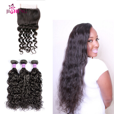 

10A Natural Wave With Closure Peruvian Virgin Hair 3 Bundles With Closure Natural Black Cheap Hair With Closure