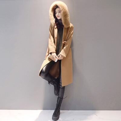 

Markentsee 2017 new women's winter Korean version of the fashionable self-cultivation hooded large hair collar elegant ladies in the long section woolen coat zx16102701 camel S