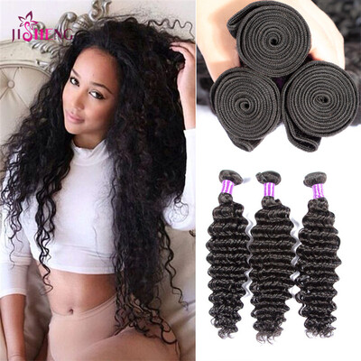 

SQ Hair 3 Bundles Brazilian Virgin Hair Deep Wave Hair Extensions 6a Grade Unprocessed Human Hair Wave Natural Color Can Be Dyed
