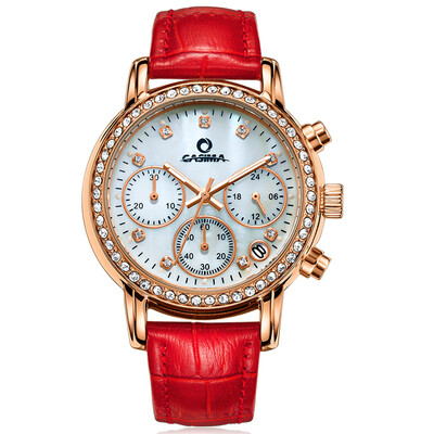 

Fashion Luxury brand watches women Elegent leisure gold crystal womens quartz wrist watch red leather waterproof CASIMA 2603
