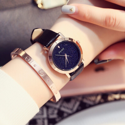 

GUOU Fashion Leather Wrist Watch Women Stars Quartz Watches Ladies Simple Watch Female Clock