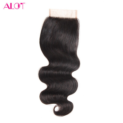 

ALOT Peruvian Body Wave Lace Closure Free Middle Three Part Hair Natural Color 100 Human Hair Closure 4"x4" Swiss Lace