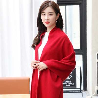 

STORY Of SHANGHAI Ladies Woolen Scarves Warm autumn and winter warm solid shawl dark red