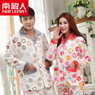 

Antarctic (Nanjiren) WH14C967 pajamas home service men and women circle flannel pajamas men and women long sleeve coral cashmere large size package female models M