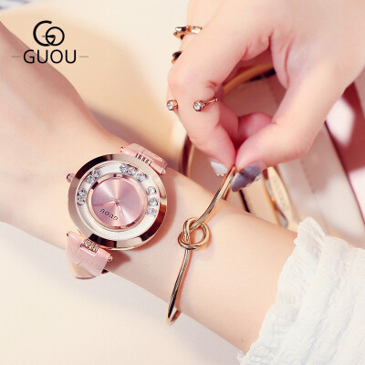 

GUOU Brand Leather Analog Watch Women Fashion Casual Quartz Watches Ladies Calendar Wristwatch