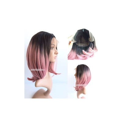 

12 INCHES BLACK PINK OMBRE STRAIGHT SYNTHETIC WIG