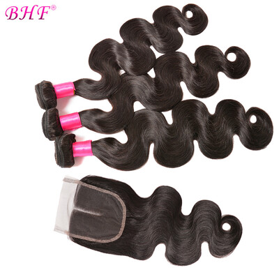 

BHF Hair Peruvian Virgin Hair With Closure Body Wave With Closure 3 Bundles With Closure 8"-26" Hair Extensions