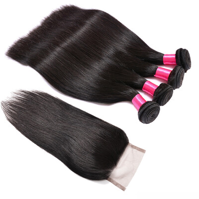 

Bhf Hair Bundles With Closure Straight Weave Brazilian Virgin Hair Free Shipping