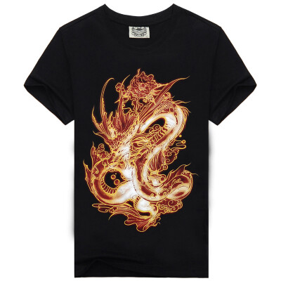 

Men's Black 3D Graphics Printed Rock Skull Pattern Short Sleeve T-Shirt Top Tee Shirt -XXXL（Fire Dragon）