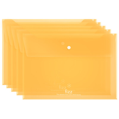 

Fizz 5 Pack Thick double-layer transparent file bag snap file bag office supplies orange A6281