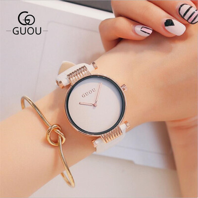 

GUOU Brand Leather Analog Watch Women Fashion Casual Quartz Watches Ladies Wristwatch