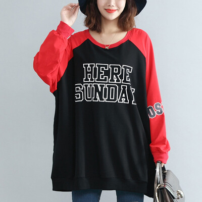 

City plus CITYPLUS 2017 autumn&winter new style women&39s clothing large size fat MM loose round neck letters printed stitching bat sleeve wild long-sleeved T-shirt CWTC179657 black uniform