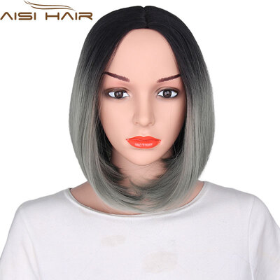 

AISI HAIR 8 цветной патрон Синтетические волосы короткие парики для черных женщинБоб Прямые Волосы