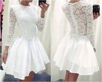 

CANISWomen Ladies Vintage Lace Long Sleeve Evening Formal Cocktail Party Mini Dress