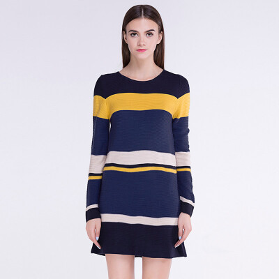 

TMi mystery women&39s striped round neck sweater in the long paragraph pullover 144040 Tibetan green fight yellow