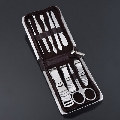 

Elegant faux leather case 9pcs of tools for manicuring, grooming or daily use