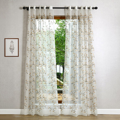 

2016 Rural/Pastoral Chiffon Sheer Curtain Home Villa Window Decor Screen Luxury Fashion Leaf Embroidered Tulle Bedroom Curtains