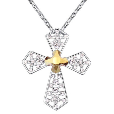 

Austrian Crystal Cross Pendant Necklaces Women High Quality Rhinestone White Gold Plated Christian Jewelry Gift 23941