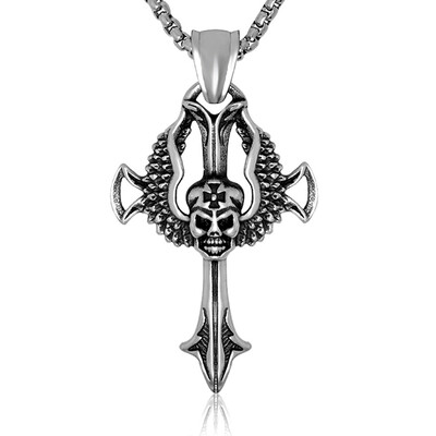 

Domineering Skull Ghost Head Pendant Necklace Gorgeous Fashion Skeleton Gothic Cross Pendant Chain Titanium Stainless Jewelry