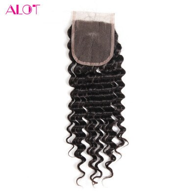 

ALot Hair Free Part Brazilian Deep Wave Closure Natural Black Human Hair Swiss Lace Closure With Baby Hair 4x4Inch Virgin Hair