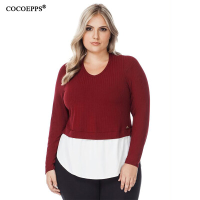 

COCOEPPS 2017 New Female Patchwork Tops Plus Size Women Clothing Tops Casual Big Size Sheath O-Neck Sweater