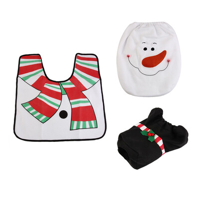 

Eco Friendly Toilet Foot Pad Seat Cover Cap 3Pcs Christmas Decorations Happy Santa Toilet Seat Cover and Rug Bathroom Set