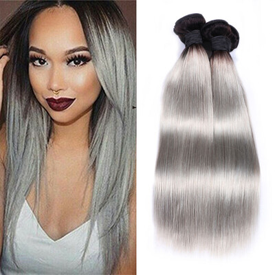 

Ombre 4 bundles Gray Hair Weave T1BGary 8a Brazilian Virgin Straight Hair Natural Wave Light Grey Hair Weaving Weft