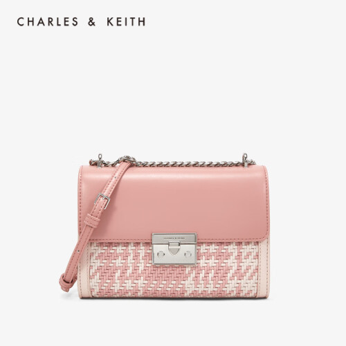 CHARLES＆KEITH单肩包CK2-70780956-2编织饰女士链条翻盖单肩包 Light Pink浅粉色 S