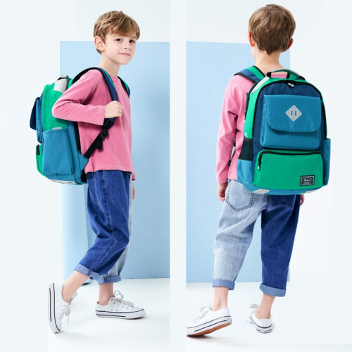 Mr.P小学生书包男女儿童1-3-6年级男女6-12周岁背包减负护脊儿童包礼盒包装 蓝绿