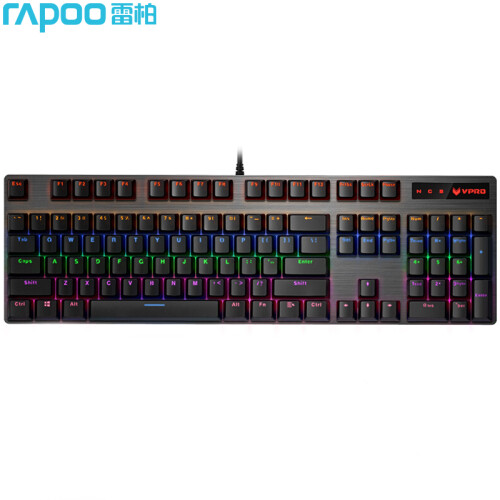 雷柏（Rapoo） V500PRO 机械键盘 有线键盘 游戏键盘 104键混光键盘 吃鸡键盘 电脑键盘 黑色 茶轴