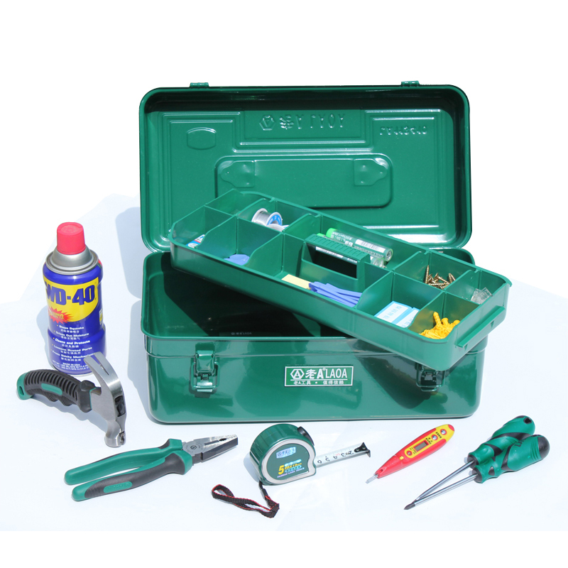 LAOA (LAOA) Hardware Household Tool Box Storage Box Car Thickened Iron Box Square 14 Iron Box with Compartment LA113114