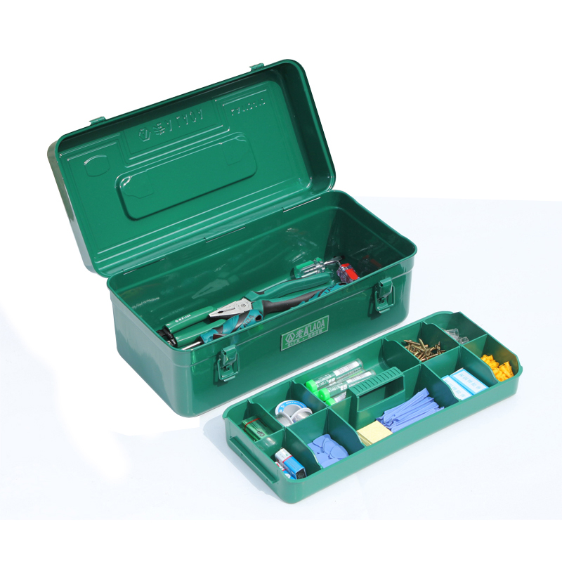 LAOA (LAOA) Hardware Household Tool Box Storage Box Car Thickened Iron Box Square 14 Iron Box with Compartment LA113114