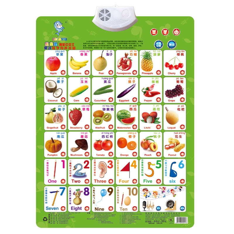 Leleyu pronunciation audio wall chart children's toys baby learning machine early education literacy audio card children's enlightenment cognitive learning toys vegetables and fruits