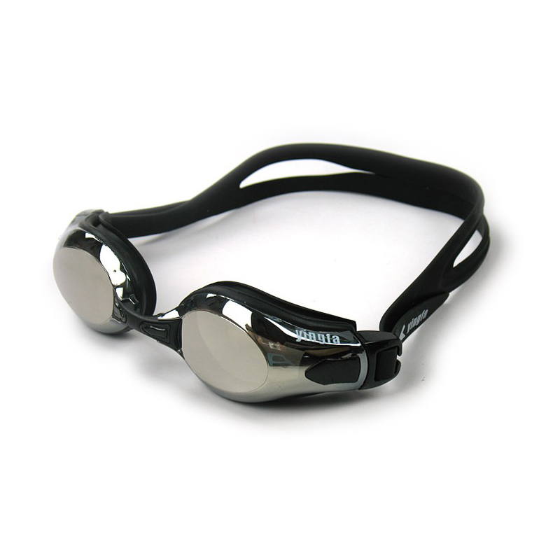Gafas de natación galvanizadas YINGFA, impermeables y antivaho, revestimiento brillante, equipadas con tapones para los oídos con agente antivaho, montura grande clásica y cómoda Y2800M, revestimiento gris (con agente antivaho + tapones para los oídos)