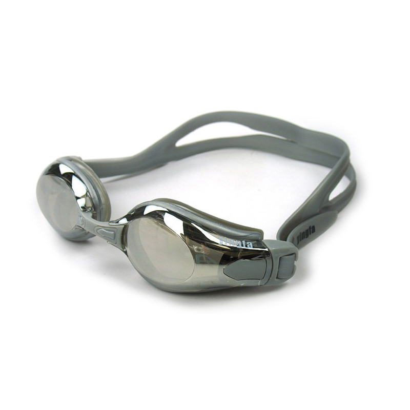 Gafas de natación galvanizadas YINGFA, impermeables y antivaho, revestimiento brillante, equipadas con tapones para los oídos con agente antivaho, montura grande clásica y cómoda Y2800M, revestimiento gris (con agente antivaho + tapones para los oídos)