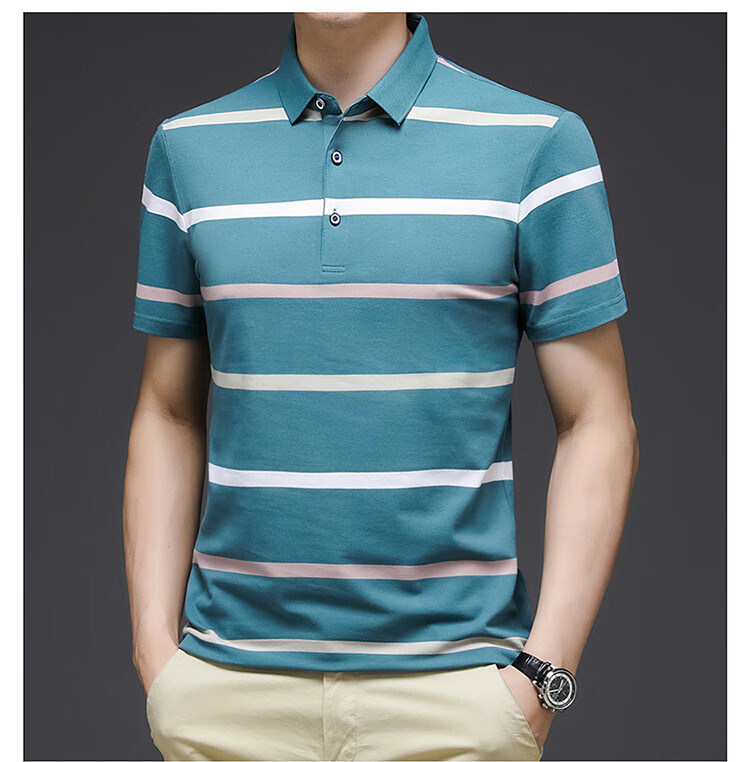 轻奢级欧度男装春夏商场同款衫男条纹短袖恤男夏季新款翻领纯棉商务