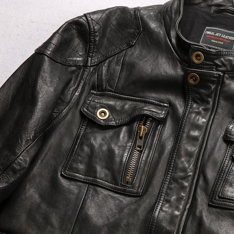 凯撒(kaiser)真皮皮衣男多口袋水洗褶皱全植鞣绵羊皮皮衣日系机车真皮