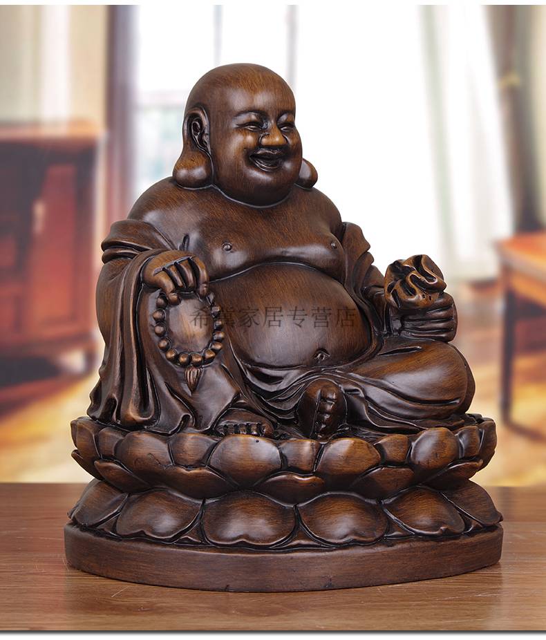 60木雕弥勒佛摆件实木雕刻笑佛像新中式家居客厅玄关店铺供奉财招佛