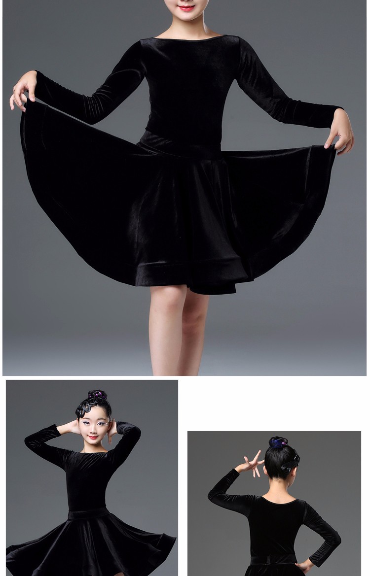 女童拉丁舞裙夏季女孩演出比赛少儿拉丁服装儿童舞蹈服练功服黑色短袖