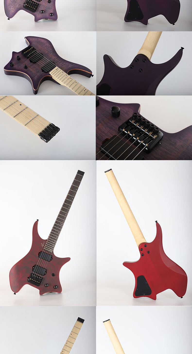 新手初学便携旅行黄贯中黄家驹24品无头电吉他金属摇滚吉他 原木色