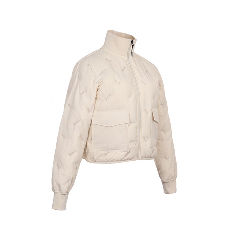 kenzo高田贤三羽绒服女士米色锦纶刺绣logo长袖羽绒夹克fa52bl