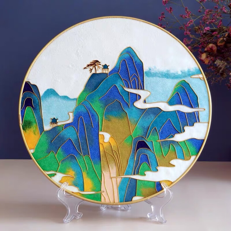 景泰蓝掐丝珐琅画diy千里江山图景泰蓝掐丝珐琅diy手工制作材料包金丝