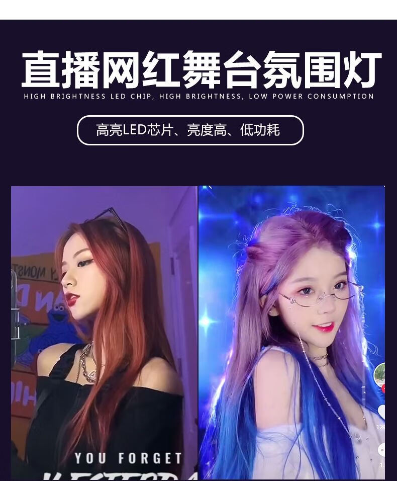 网红拍照led抖音变装宿舍蓝紫光灯usb充电灯管直播补光手持氛围灯 17