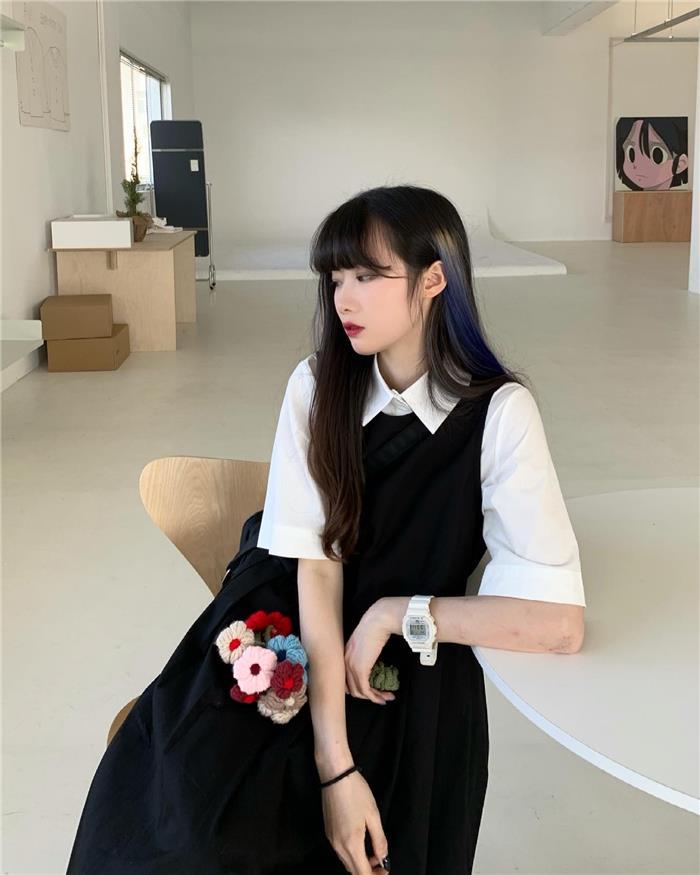 日系可爱风黑色背带连衣裙女夏复古工装jk学生系带遮小腿背心长裙