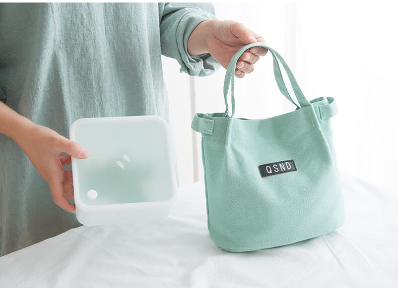 饭盒袋手拎帆布女韩版清新布包妈咪带饭的兜小袋子手提便当包绿色