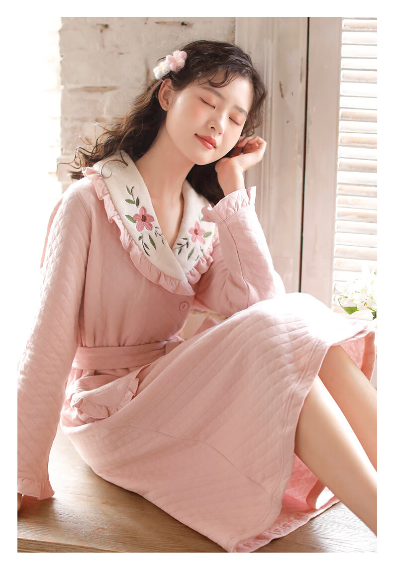恒源祥高端品牌日系晨袍睡袍女秋冬季空气棉浴袍女春秋长款睡裙加厚