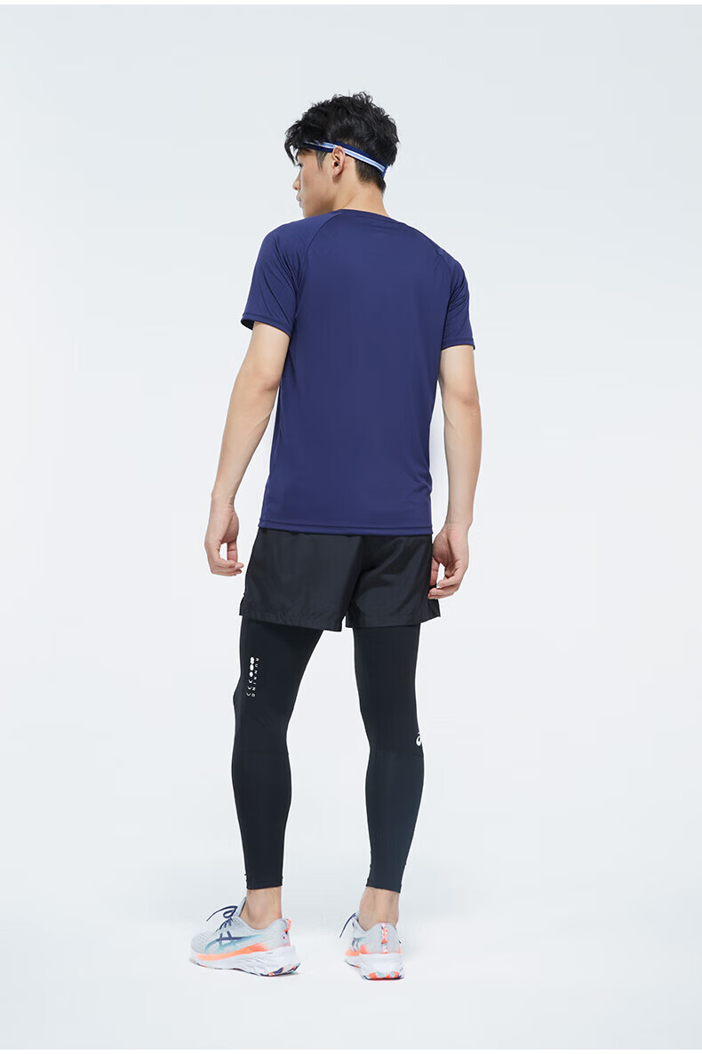 亚瑟士asics男子圆领透气t恤男式跑步短袖t恤黑色l