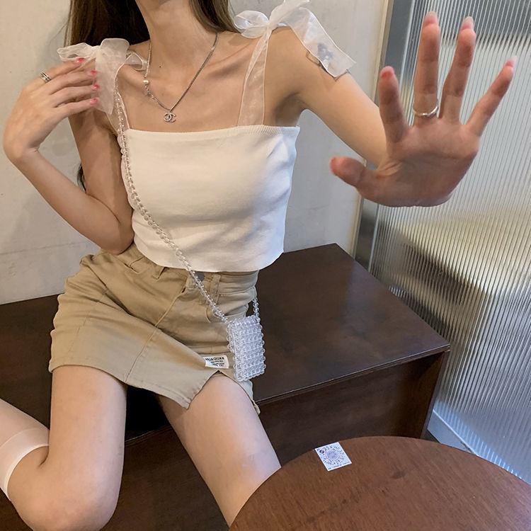 吊带女设计感绑带蝴蝶结吊带背心女内搭夏季2022年新款修身显瘦短款